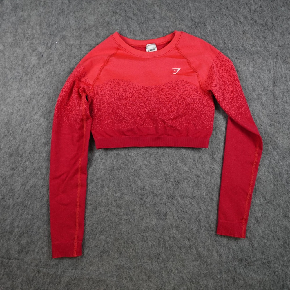 Gymshark Top Women Medium Red Adapt Ombre Seamless Crop Long Sleeve Gym Active